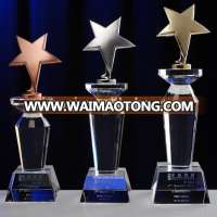 Pillar Crystal Trophy And Award With Golden Table Tennis For Souvenirs